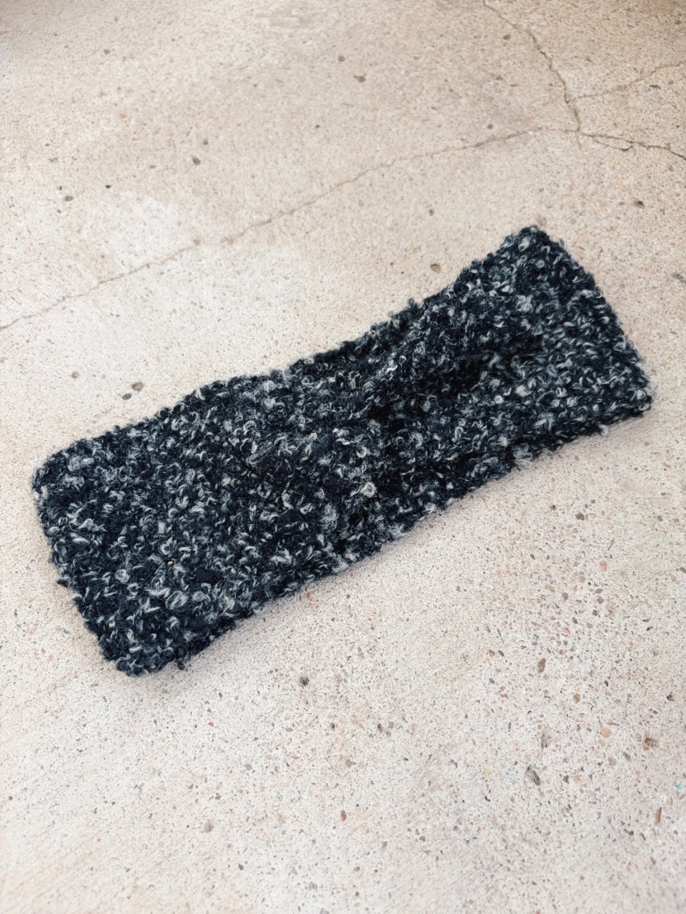 Handmade Crochet Black and White Bouclé Headband/Earwarmer with a Twist